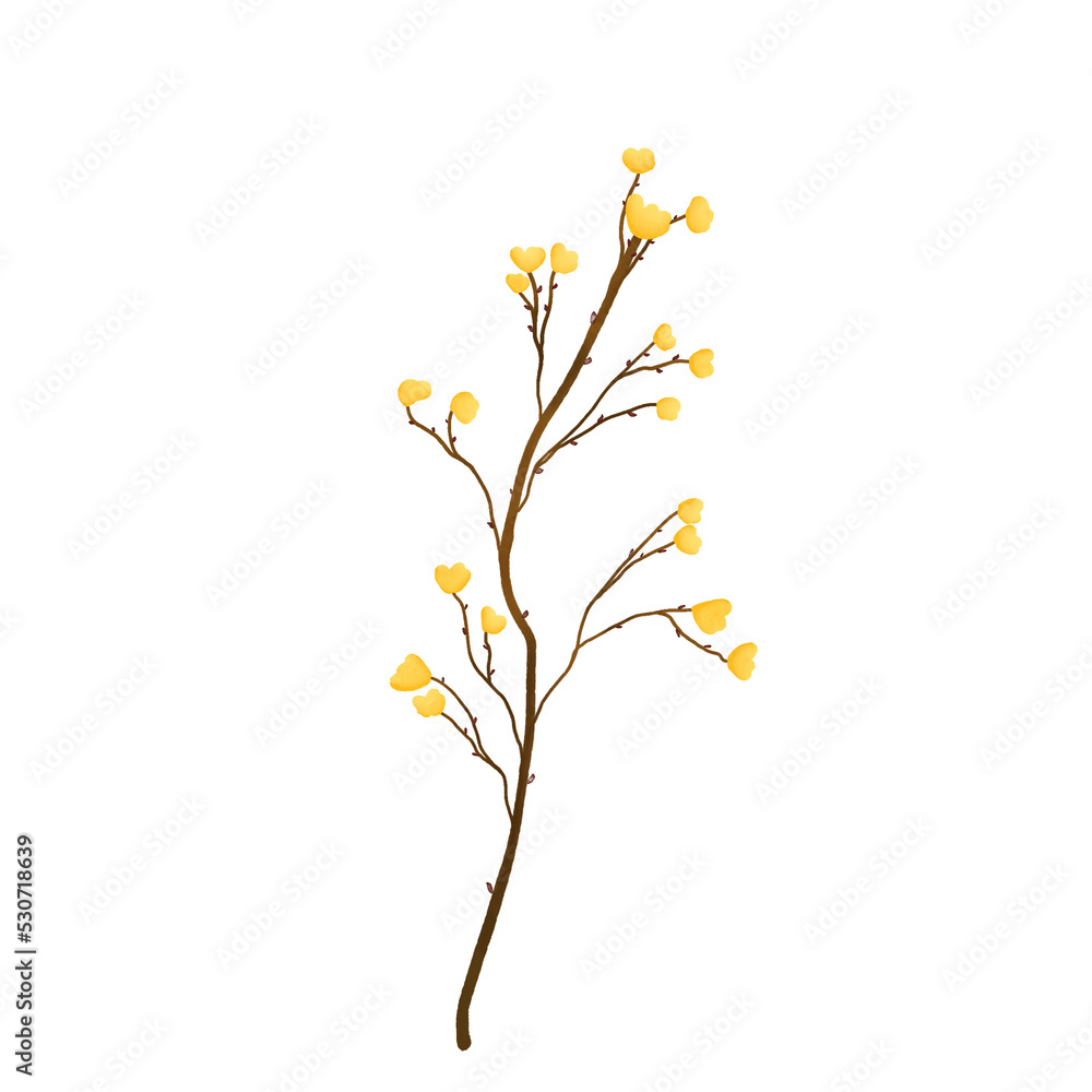 Minimal Leaf With Yellow Floral Decoration's Watercolor Clipart