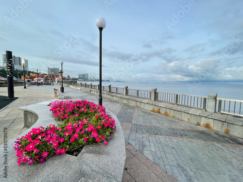 Sports promenade in autumn in cloudy weather . Vladivostok, Russia photo