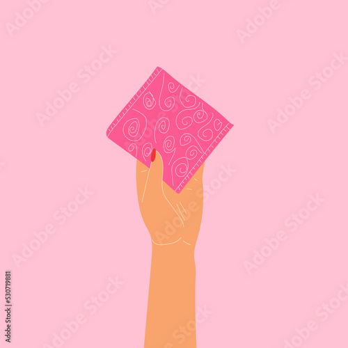 Hand holding a gasket,napkin. Vector. All elements are isolated