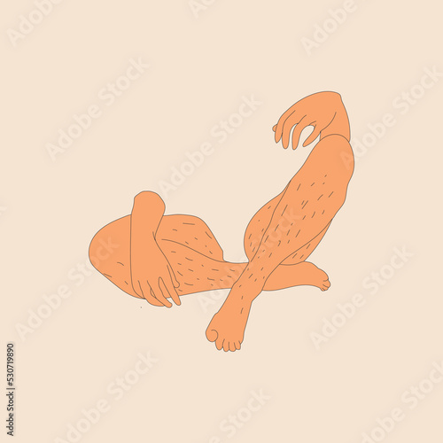 Female unshaved hairy legs in red high heels. . Vector	