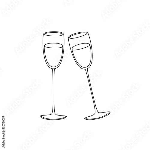 Two glasses of wine in doodle style. Flat vector cartoon illustration, clipart.