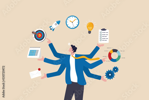 Project management, strategic plan to manage resources for development, working process and schedule, task completion concept, smart businessman project manager manage multiple project dashboards.nt photo
