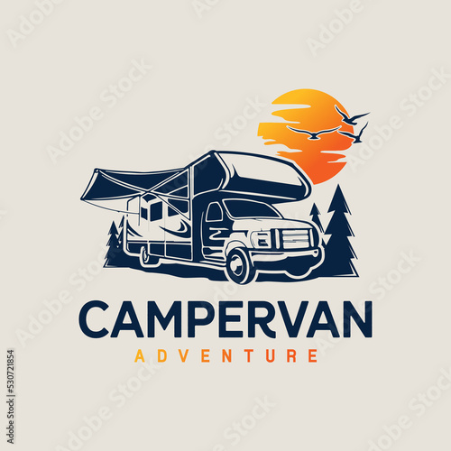 camping car camper van illustration logo vector