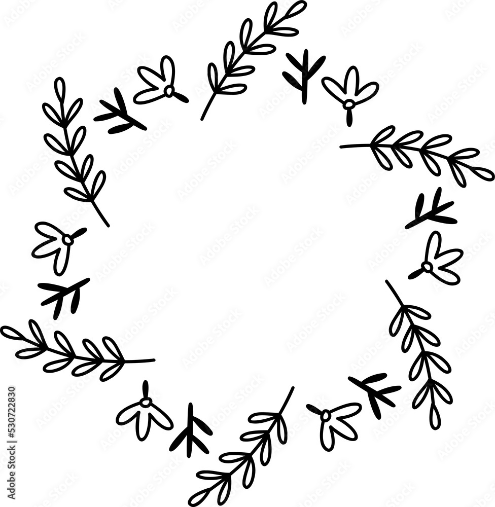 Obraz premium Hand Drawn leaf circle frame illustration