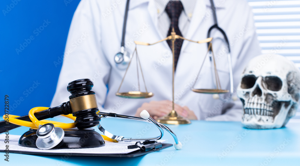 Stethoscope and justice mullet hammer is law protection for medical Stethoscope and justice mullet hammer is law protection for medical