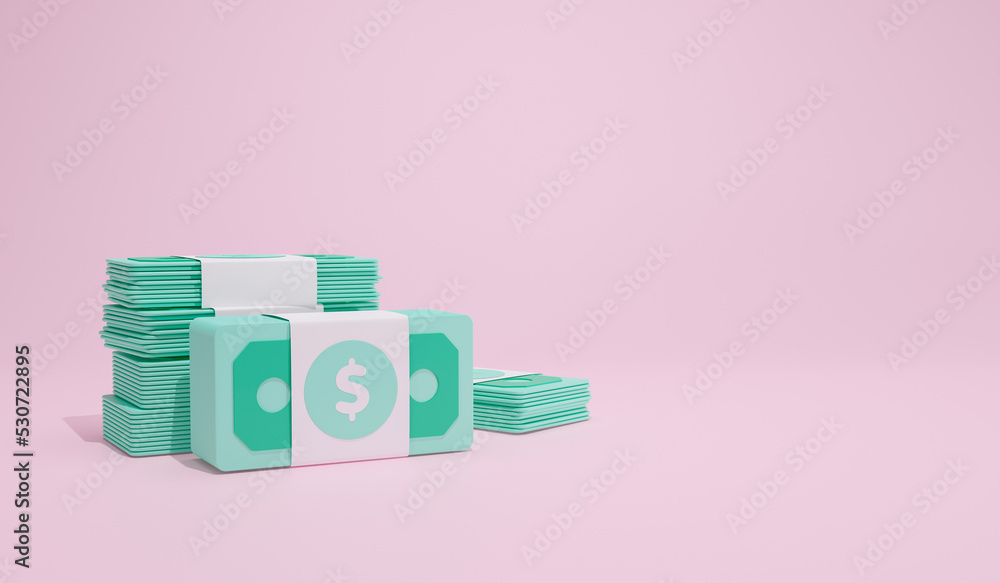 3D Rendering Concept coin. Symbols icon a bag of money, coins, and banknotes isolated on background pink free space 3D Rendering Concept coin. Symbols icon a bag of money, coins, and banknotes isolated on background pink free space
