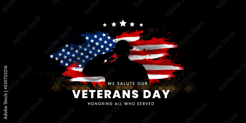 Veterans day poster. Veteran's day illustration with american flag, 11th November, Vector illustration  - obrazy, fototapety, plakaty 