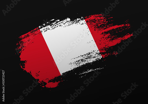 Abstract creative patriotic hand painted stain brush flag of Peru on black background