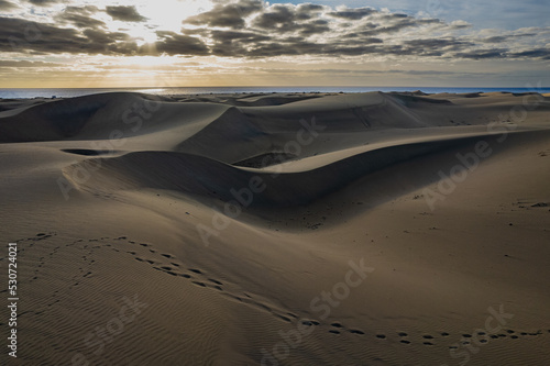 Maspalomas Dunes photographed at sunrise golden hour. Gran Canaria  Spain