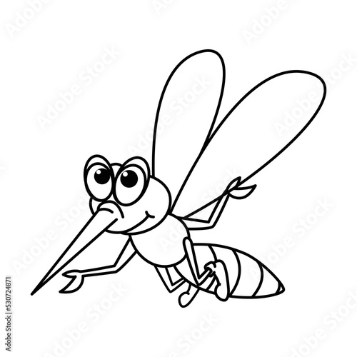 Cute mosquito cartoon coloring page illustration vector. For kids coloring book.