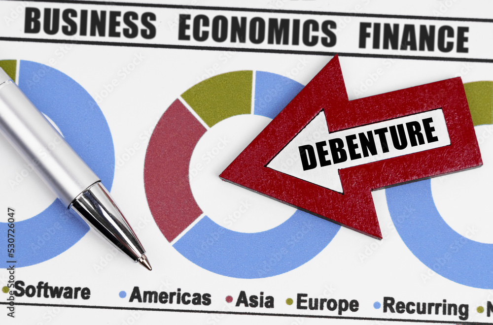 Against the background of the diagrams, an arrow with the inscription - Debenture Against the background of the diagrams, an arrow with the inscription - Debenture