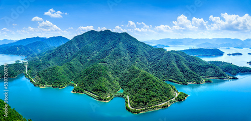 Beautiful Thousand Island Lake natural scenery in summer  Hangzhou  Zhejiang Province  China. Qiandao Lake is a large freshwater lake.