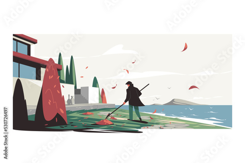 Modern house exterior on coast with sea