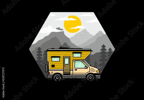Van box camper illustration badge design