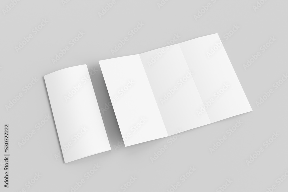 Blank tri fold brochure template for mock up and presentation design. 3d render illustration Blank tri fold brochure template for mock up and presentation design. 3d render illustration