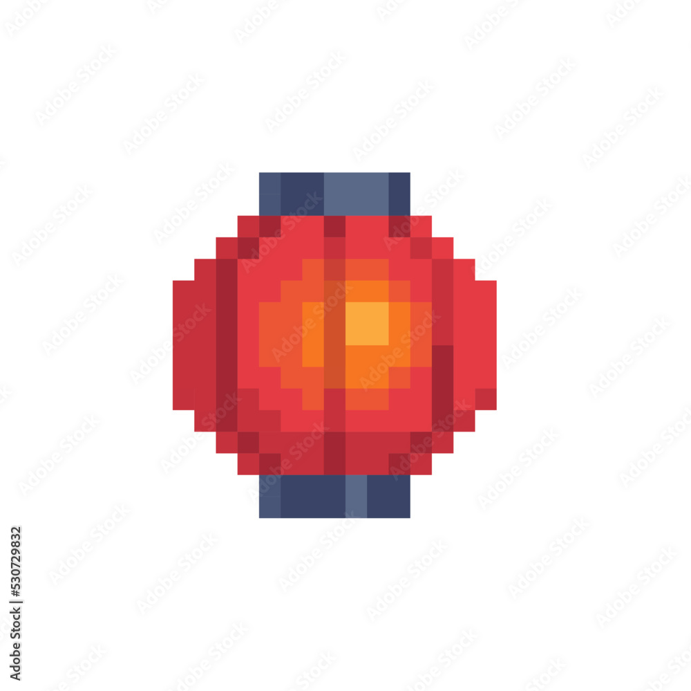 Fototapeta premium Red paper lantern. Chinese lantern icon. Pixel art style. Sticker design. Isolated vector illustration.