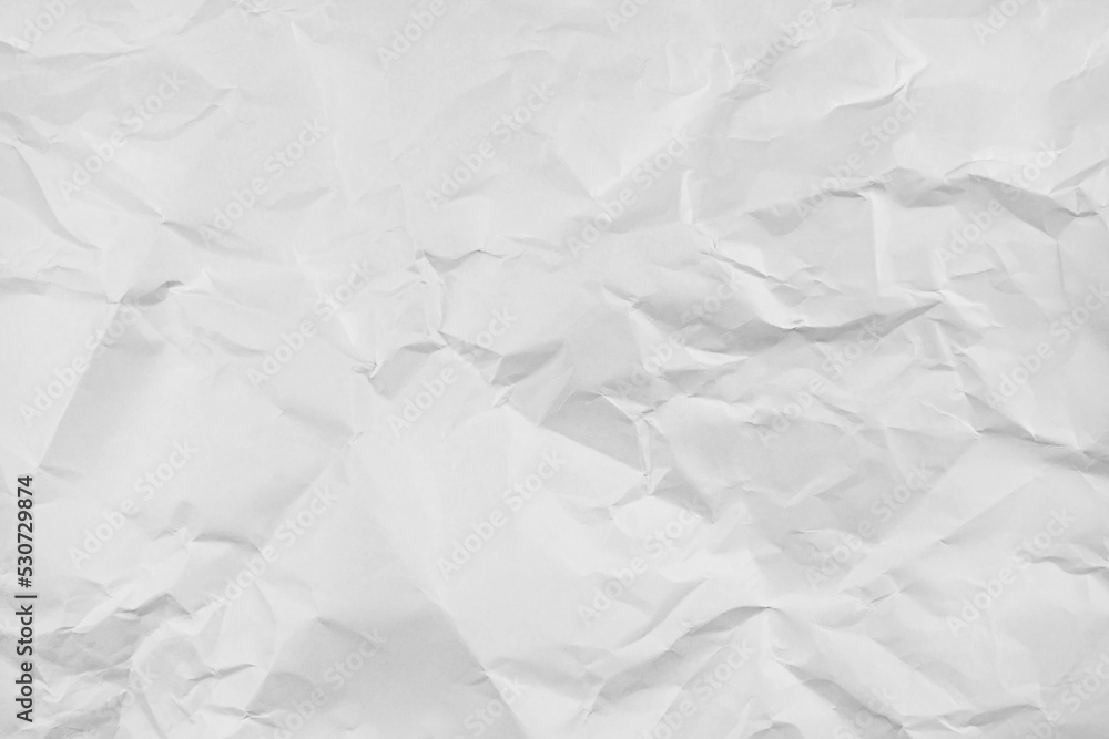 White crumpled paper texture background, clean white wrinkled paper, top view..