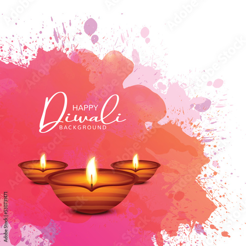 Beautiful shiny happy diwali three diya colorful hindu festival background