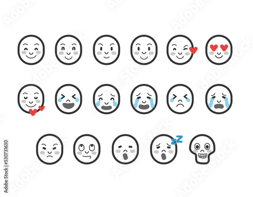 Emoticons outline. Emoji faces emoticon funny smile line black icons expression smiley facial people humor mood, Cartoon emoji set. 