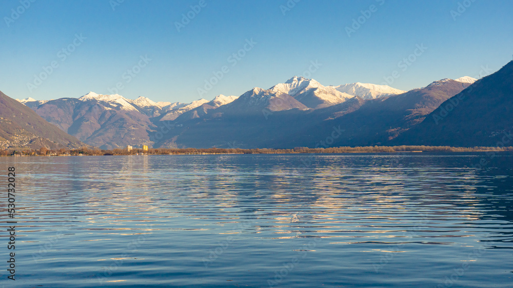 Locarno , harbour , port of Locarno near lake Maggiore in Ticino during autumn , winter morning : Locarno , Switzerland : December 5 , 2019