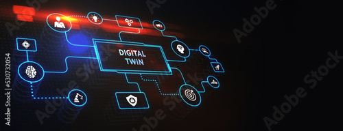 Digital twin industrial technology and manufacturing automation technology. 3d illustration