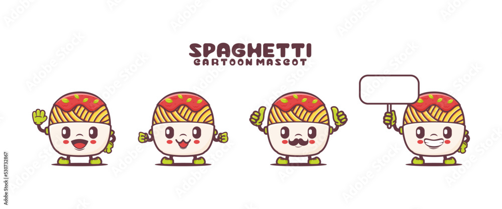 spaghetti cartoon mascot with different expressions