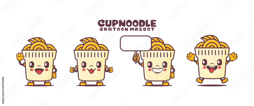 cup noodle cartoon mascot with different expressions