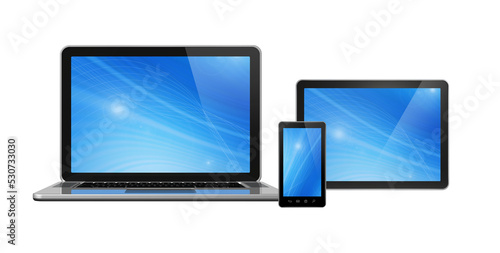 3D laptop, mobile phone and digital tablet pc - isolated on transparent background