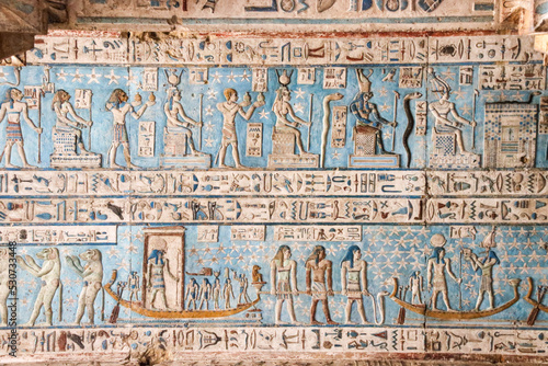 ancient egyptian ceiling with hieroglyphs, Dendera, Egypt photo