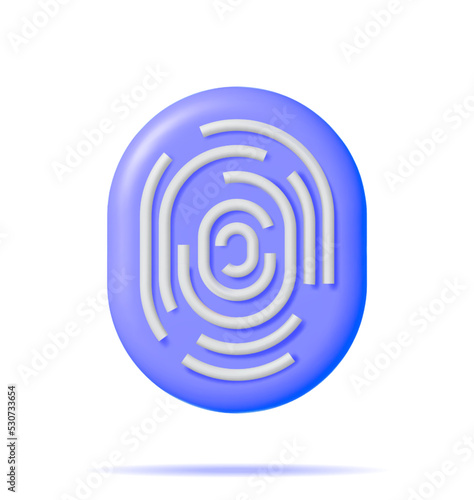 3D Fingerprint Icon Isolated. Render Finger Print Symbol. Identification and Authorization System. Fingerprint for ID, Passport, Applications. Simple Finger Print Biometric Scan. Vector Illustration