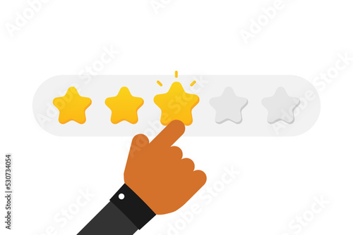 Person gives neutral feedback to service or product. Average customer experience. 3 out of 5 star rating.