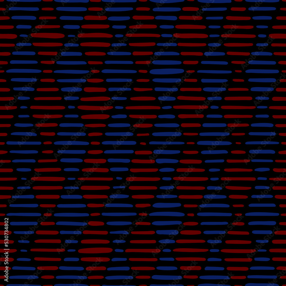Fototapeta premium black, blue and red repetitive background. hand drawn striped rhombus. vector seamless pattern. geometric fabric swatch. wrapping paper. continuous design template for textile, linen, home decor