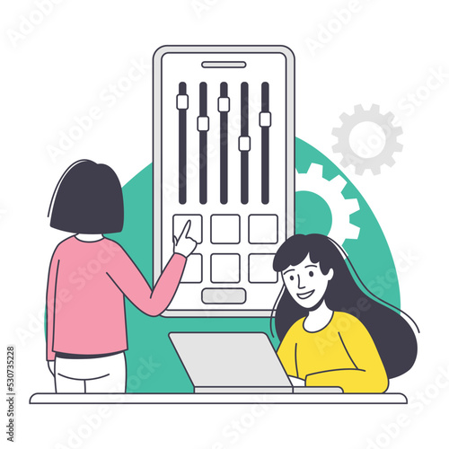 Woman App Dev Professional Developing Software Application for Mobile Device Vector Illustration