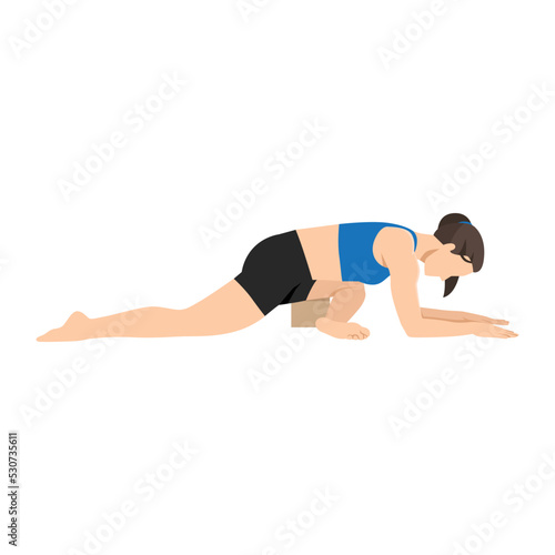 Woman doing Sleeping Swan Pose Forearms. Beautiful girl practice Kapotasana Ii Forearms, Svarga Dvidasana. Flat vector illustration isolated on white background