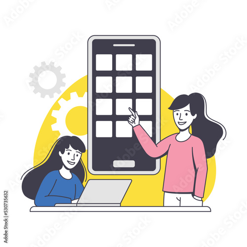 Woman App Dev Professional Developing Software Application for Mobile Device Vector Illustration