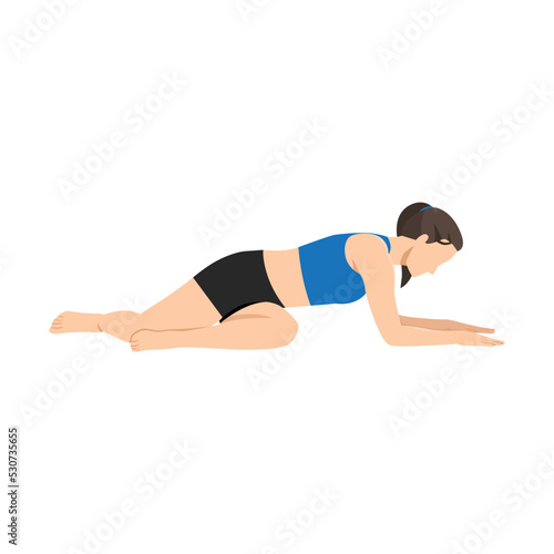 Woman doing Twisted deer yoga pose. Flat vector illustration isolated on white background