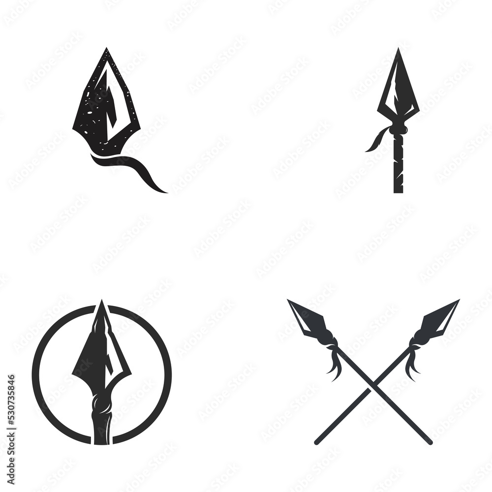 Traditional spear head and spear head logo template design for hunting. - obrazy, fototapety, plakaty 