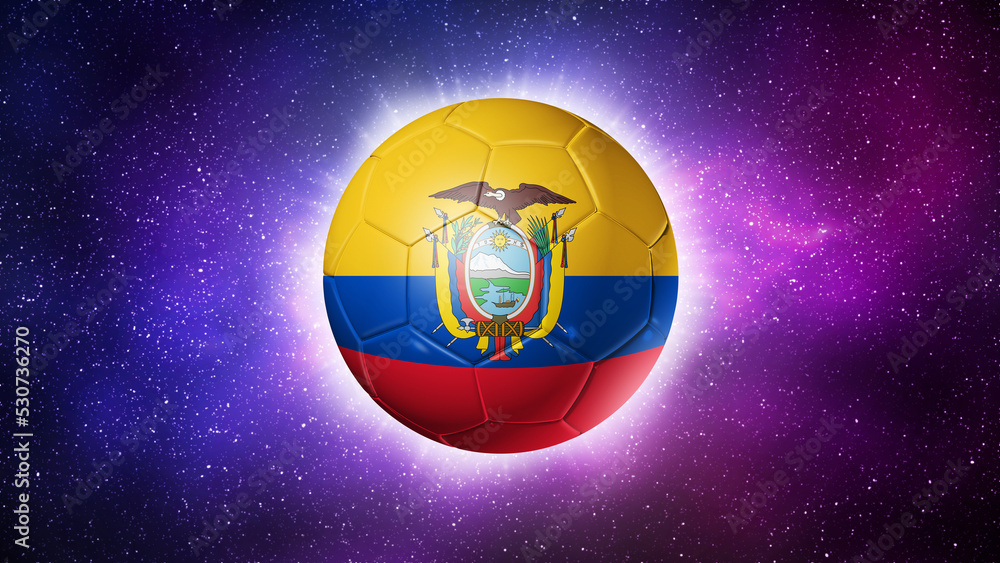 Soccer football ball with Ecuador flag. Space background. Illustration Soccer football ball with Ecuador flag. Space background. Illustration
