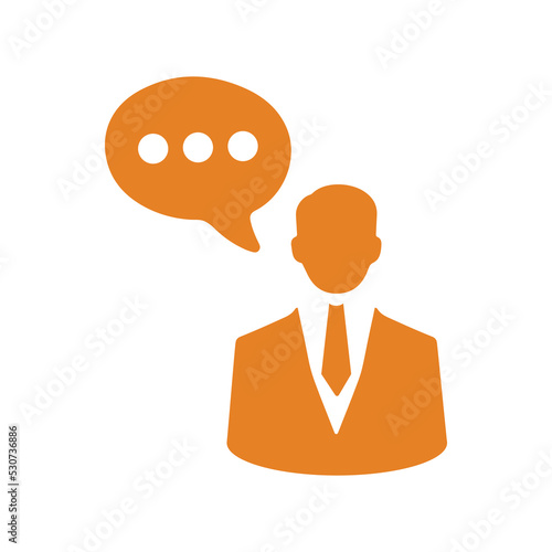 Businessman, message, speech icon. Orange vector sketch.