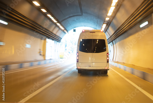 Car in the tunnel in motion.