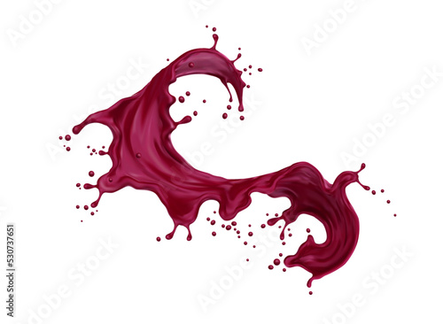 Isolated blueberry or blackberry juice and yogurt splash with drops, realistic vector. Berry fruit drink wave splash or long pour spill, blueberry or blackberry syrup splashing for yogurt or juice