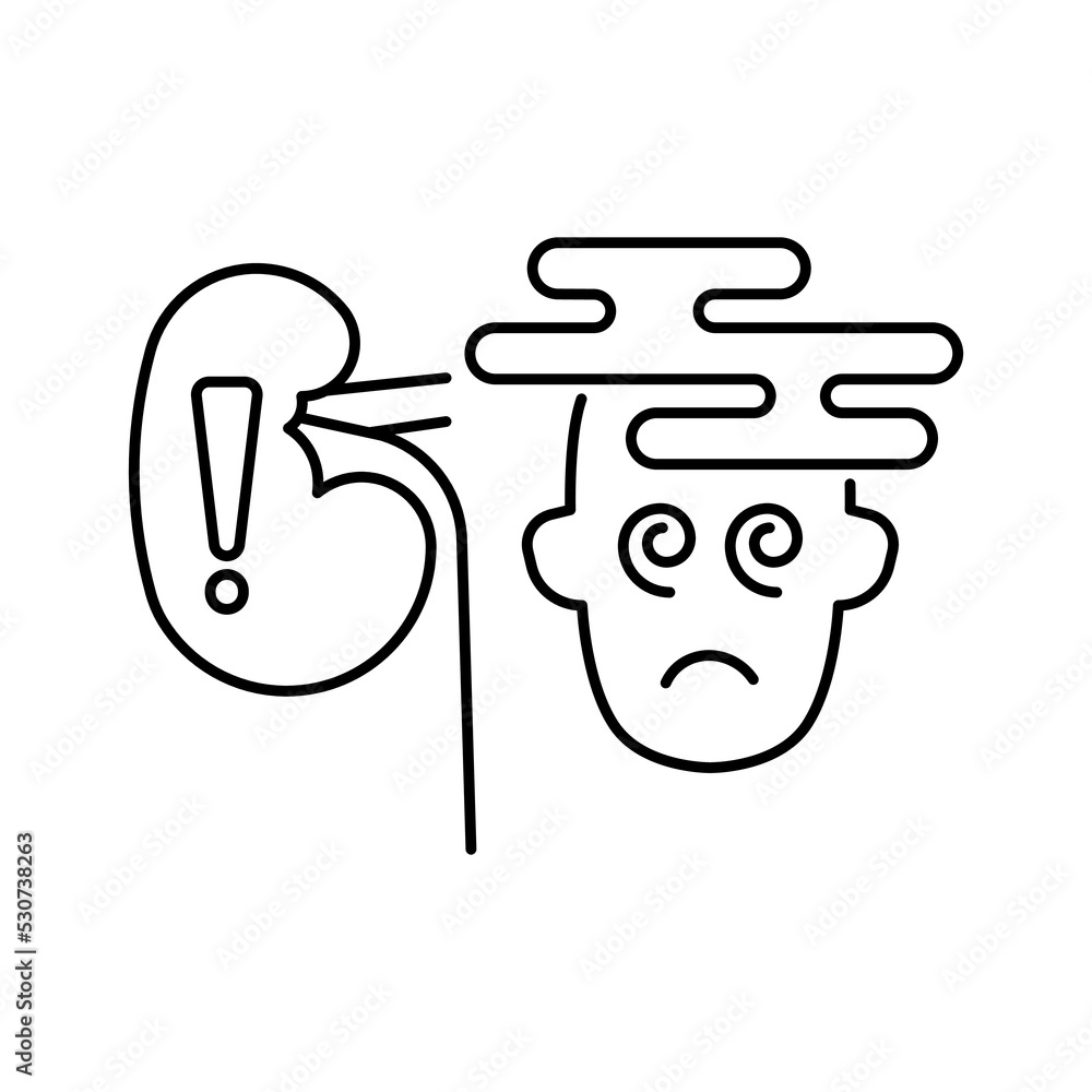 kidney problem, Symptoms, cloudy head, line editable icons for web design