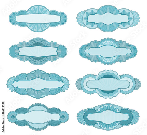 Certificate, voucher, diploma guilloche rosette frames. Official certificate, bank banknote watermark patterns, circular ornament and voucher intricate vector frames, passport blank guilloche