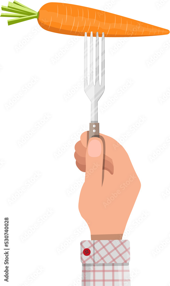 Carrot vegetable on fork in hand Carrot vegetable on fork in hand
