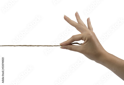 Obraz na plátně the thread held by a female hand on a transparent background