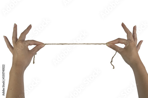 Fotografía the thread held by two female hands on a transparent background