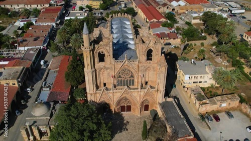 Aerial of Lala Mustafa Pasha Mosque in Famagusta Cyprus photo