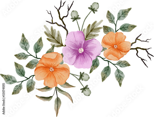 Fototapeta Naklejka Na Ścianę i Meble -  an elegant orange purple watercolor flower arrangement