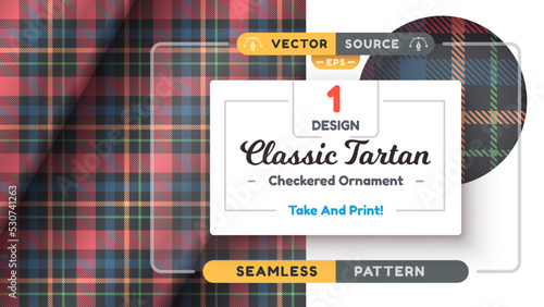Tartan seamless pattern, merry christmas texture, checkered scottish fabric