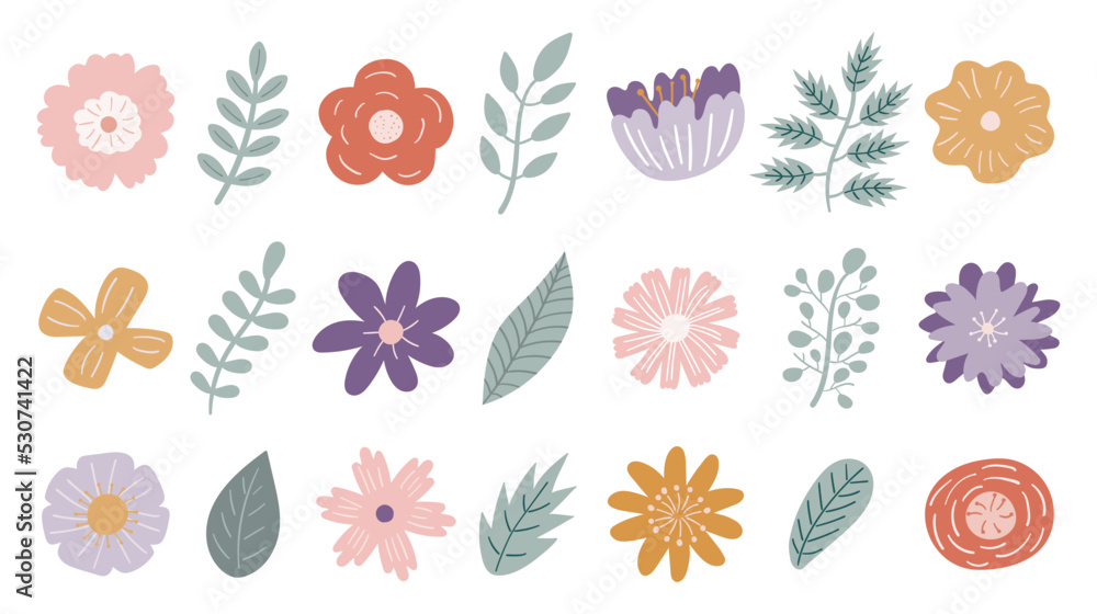 花と葉っぱのイラストセット 花と葉っぱのイラストセット